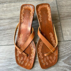 Triple Brown Leather Hand Tooled Insole Sandals